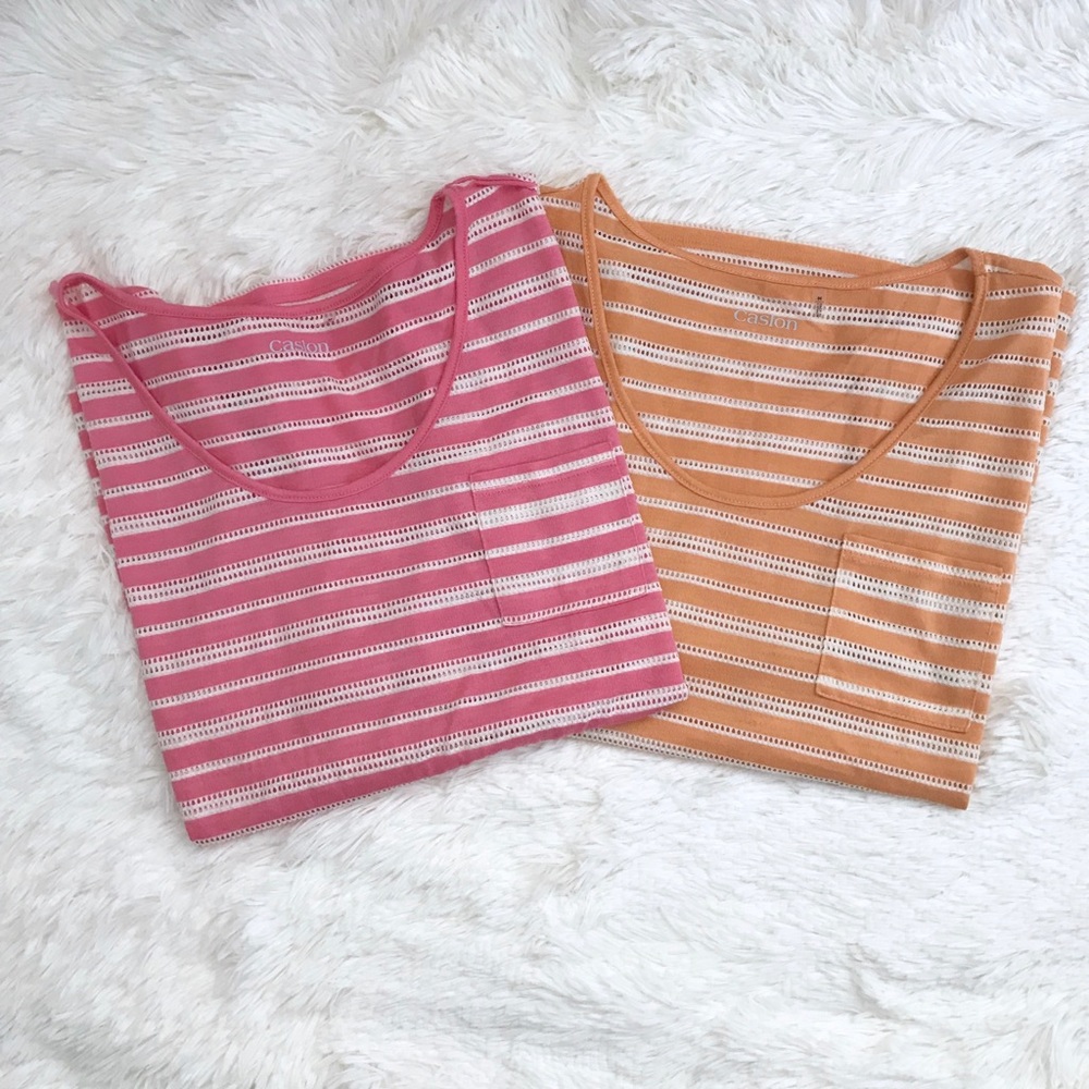 Caslon Striped Perforated Short Sleeve Tees